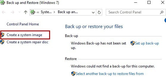 روی Create a System Image کلیک کنید.