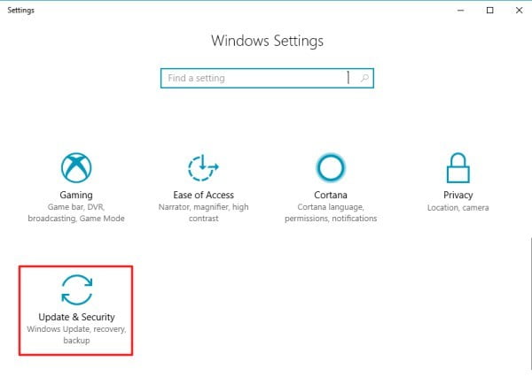 نحوه برگرداندن بکاپ ویندوز 10 بهصورت تصویری 2 Update & Security را انتخاب کنید