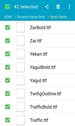 فونت هایی که مد نظر دارید را از این پوشه تیک دار کرده و به پوشه اصلی انتقال دهید