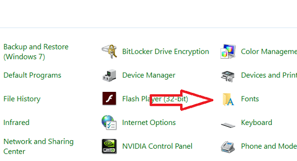 نصب فونت از کنترل پنل ویندوز
