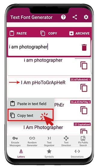 تغییر فونت اینستاگرام توسط Text Font Generator