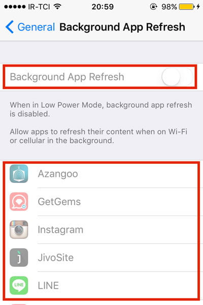 قابلیت Background App Refresh را خاموش کنید