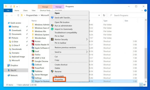 آموزش قطع دسترسی یک برنامه به اینترنت در ویندوز 10 3 بر روی برنامه مورد نظر کلیک راست کرده و Properties را انتخاب کنید