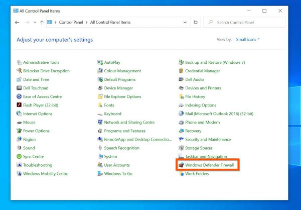 بر روی Windows Defender Firewall کلیک کنید