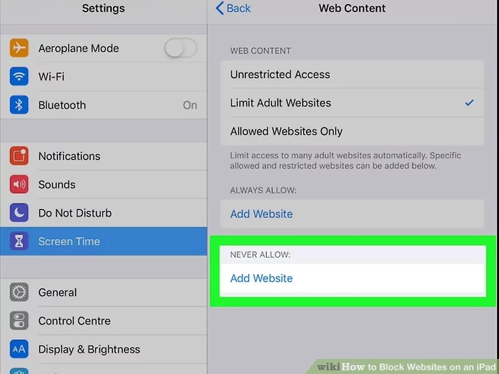 مسدود کردن سایت در ipad مرحله یازدهم تنظیمات