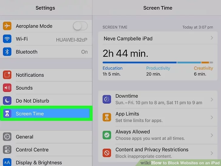 مسدود کردن سایت در ipad مرحله دوم Screen Time