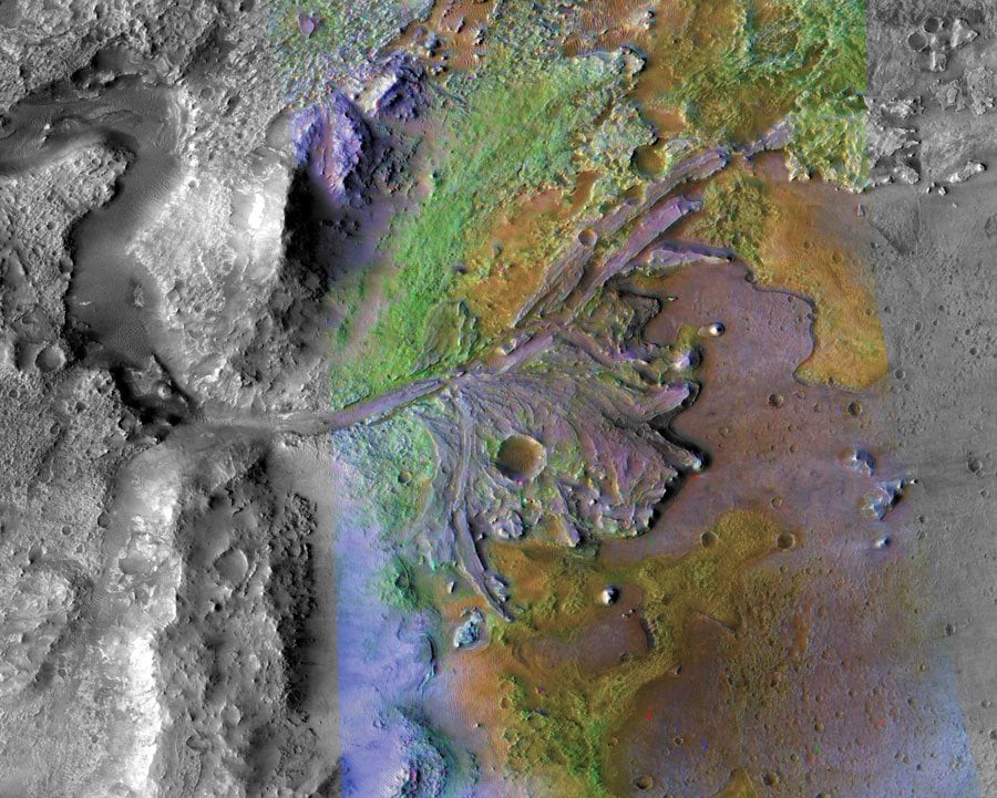 سطح دهانه «جزرو» در نزدیکی خط استوای مریخ