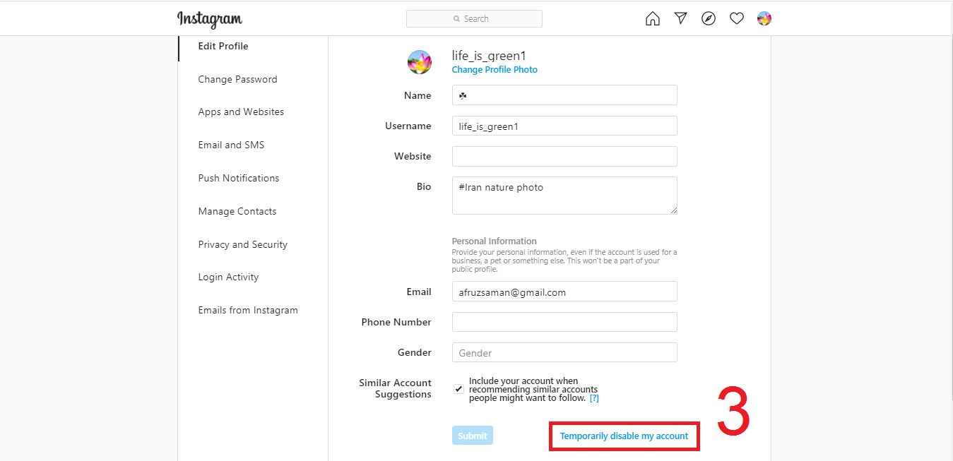 آموزش غیرفعال کردن موقت حساب اینستاگرام