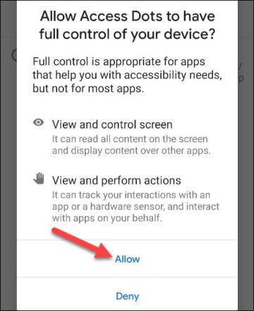 اجازه دسترسی به برنامه Access Dots