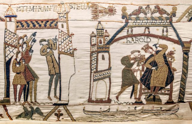 این قسمت از ملیله بایو (Bayeux) دنباله دار هالی را در هنگام ظهور در سال 1066 نشان می دهد.