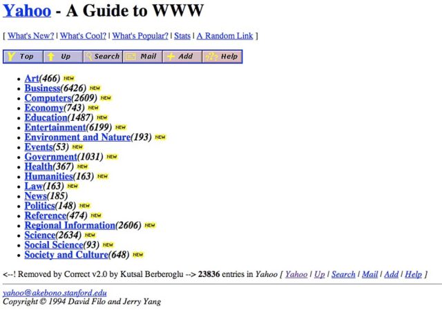 تاریخچه یاهو - وب سایت اولیه یاهو در سال 1994