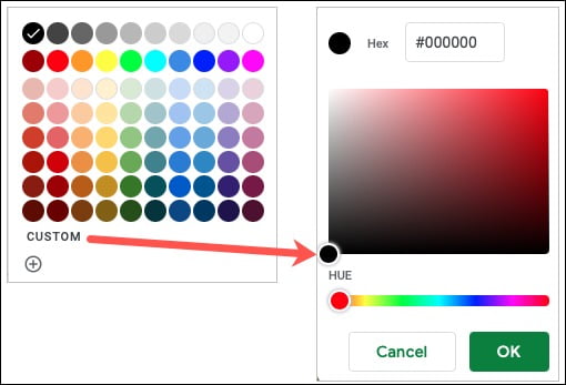 انتخاب رنگ در Google sheets