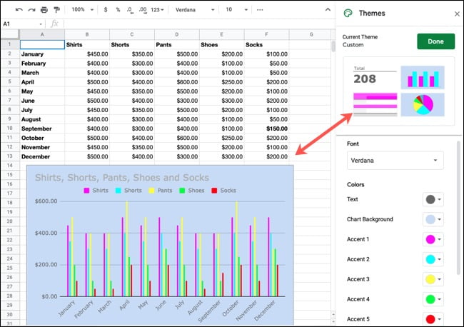 استفاده و شخصی سازی تم در Google Sheets 7 شخصی سازی تم