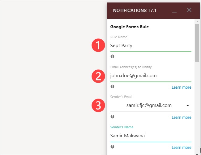 دریافت پاسخهای Google forms در ایمیل 10 وارد کردن ایمیلها