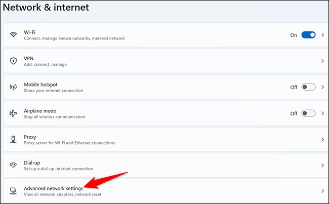 نحوه مشاهده رمز وای فای در ویندوز 11 2 Advanced Network Settings