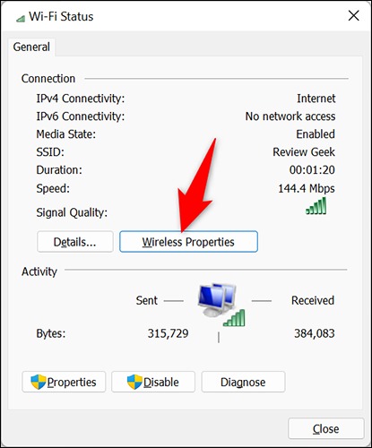 نحوه مشاهده رمز وای فای در ویندوز 11 5 Wireless Properties