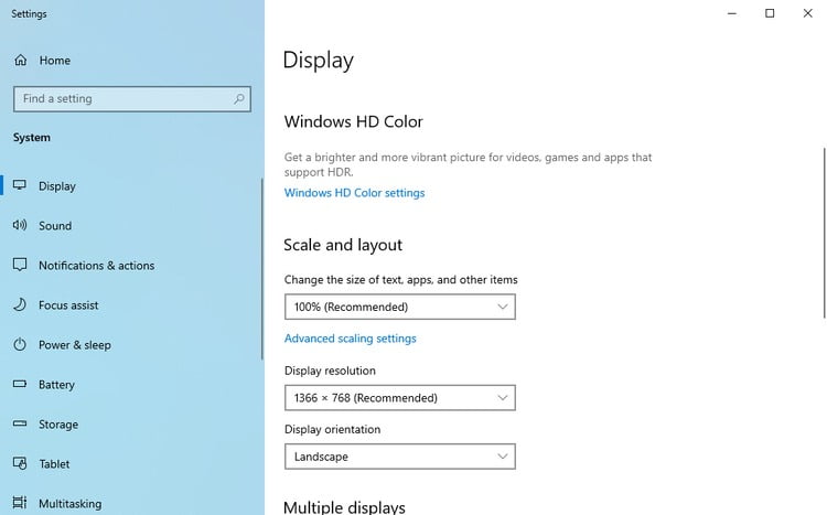 تنظیم میزان بزرگ‌نمایی در Display Settings