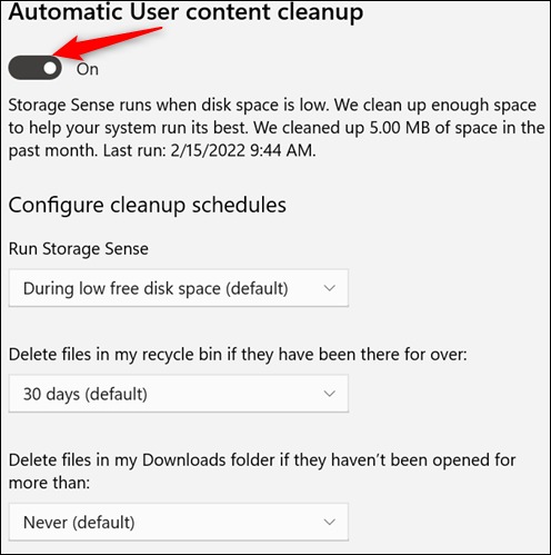 Automatic User content cleanup section