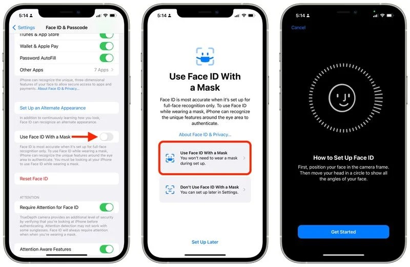 نحوه تنظیم Face ID با ماسک در iOS 15.4