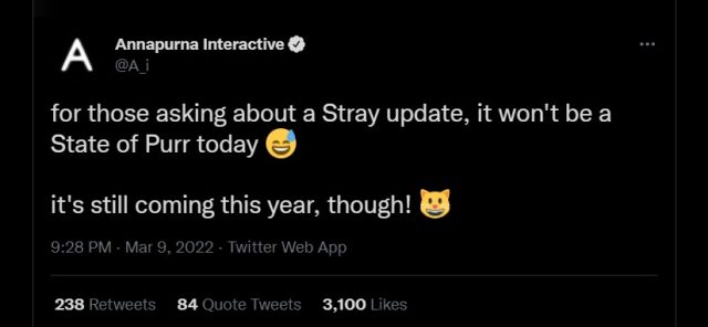 بازی Stray قطعا سال 2022 منتشر خواهد شد