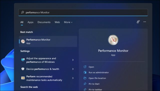 روش باز کردن Performance Monitor در ویندوز 11