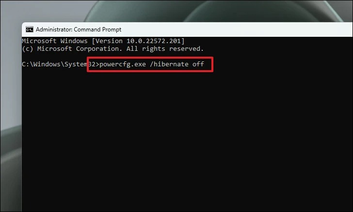 غیرفعال کردن هایبرنیت با Command prompt