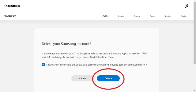 مراحل حذف حساب کاربری سامسونگ