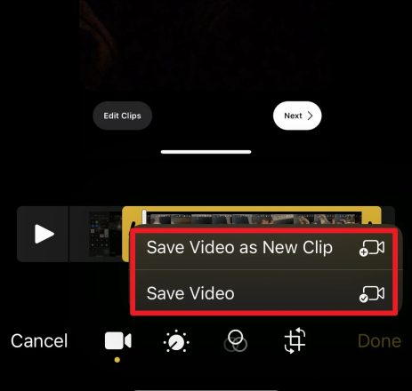 Save video as a new clip