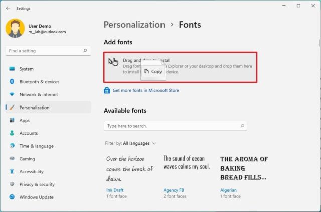 Fonts settings