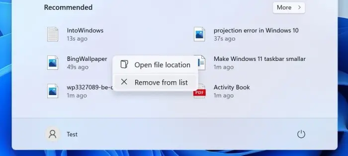 نحوه حذف فایل های اخیر از منوی استارت در ویندوز 11