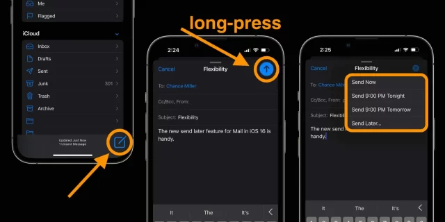 نحوه ی کار با زمان‌بندی و ارسال در فرصتی دیگر ایمیل در iOS 16