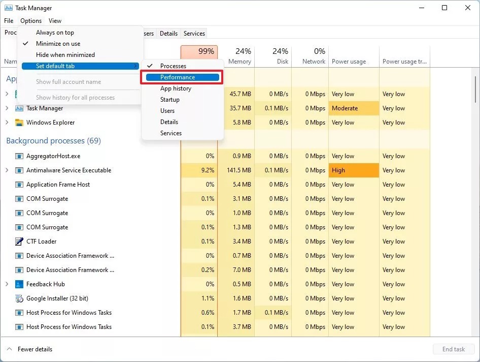 آموزش تغییر صفحه آغازین Task Manager در ویندوز 11