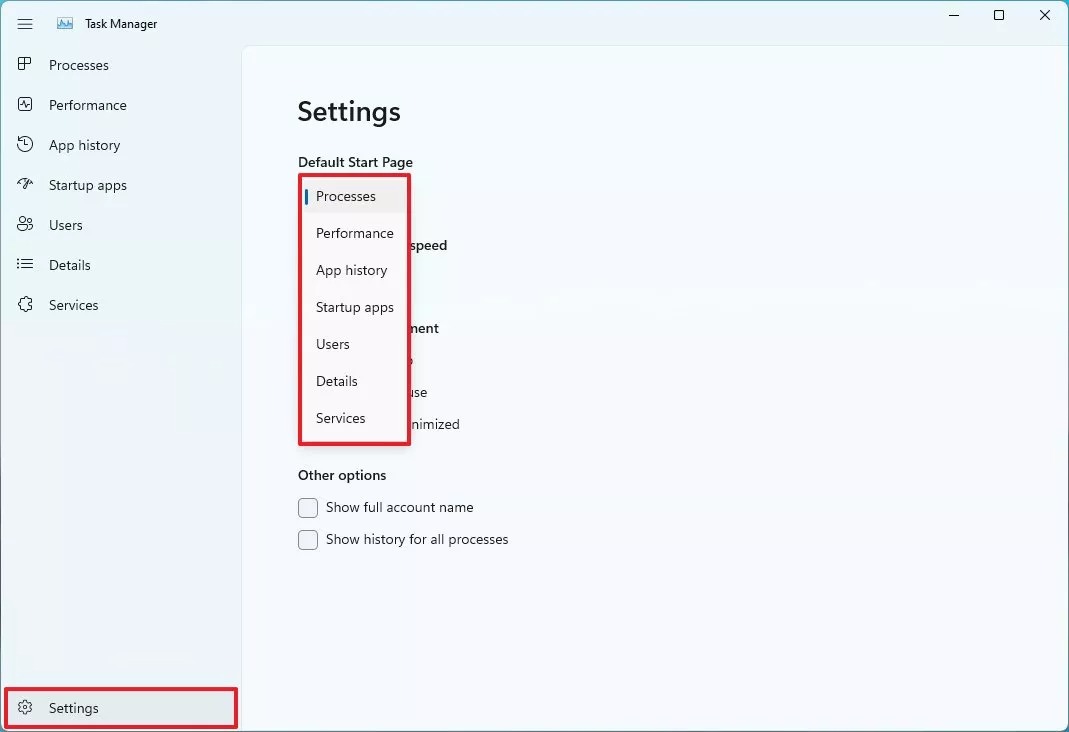 آموزش تغییر صفحه آغازین Task Manager در ویندوز 11