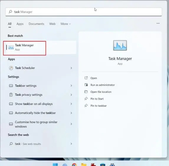 باز کردن Task Manager در ویندوز 11 از طریق منوی Start