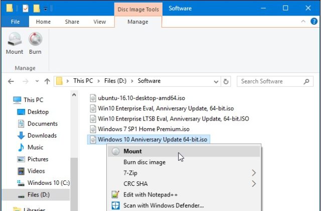 نصب تصویر ISO در ویندوز 8، 8.1 یا 10