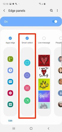 منوی 'Edge panels' در Samsung Galaxy.