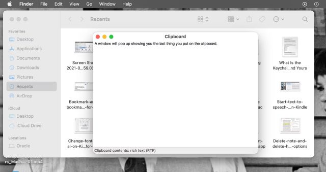 تاریخچه کلیپ بورد در Finder در MacBook Pro نشان داده شده است