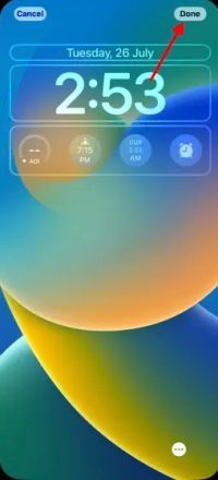 نحوه افزودن ابزارک به صفحه قفل آیفون در iOS 16 4 برای ذخیره سفارشی سازی صفحه قفل، روی انجام شد ضربه بزنید