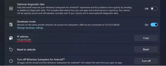 آدرس IP زیرسیستم ویندوز برای اندروید را پیدا کنید