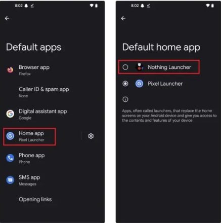 «Nothing Launcher» را به عنوان راه‌انداز پیش‌فرض انتخاب کنید