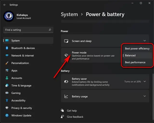 تنظیمات حالت Power Mode را در ویندوز 11 تغییر دهید