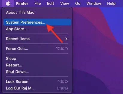 انتخاب تنظیمات سیستم در منوی مک