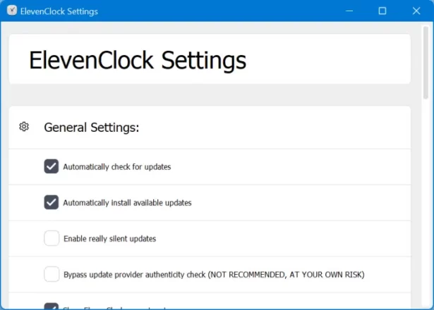 تنظیمات ElevenClock