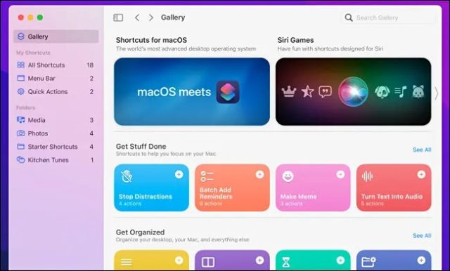 میانبرها در macOS Monterey.