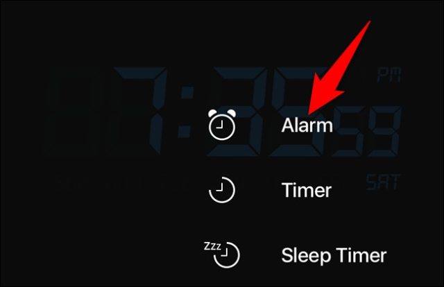 'Alarm' را از منو انتخاب کنید.