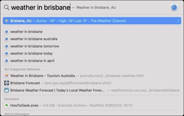 آب و هوا در Spotlight برای مک