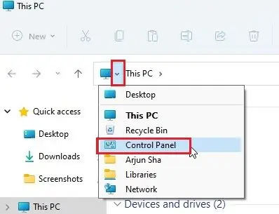 کنترل پنل را در ویندوز 11 از فایل اکسپلورر باز کنید