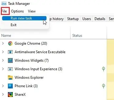 کنترل پنل را در ویندوز 11 از Task Manager باز کنید