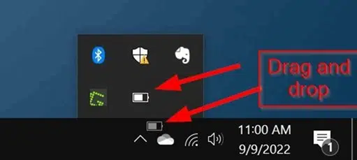 روش پیدا کردن نماد باتری در نوار وظیفه ویندوز 10