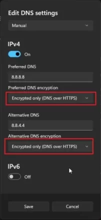 DNS رمزگذاری شده را فعال کنید.
